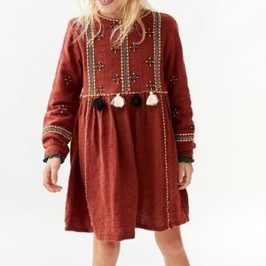 Zara Kids Girls Brown Tribal Tassel Summer Dress